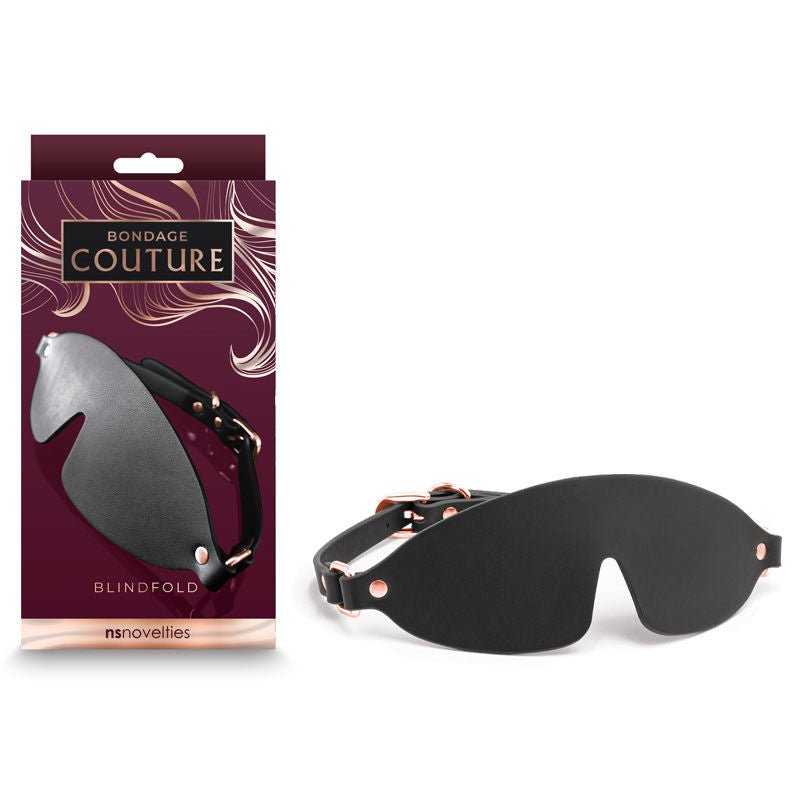 Bondage couture - blindfold - Product front view and box front view | Flirtybay.com.au